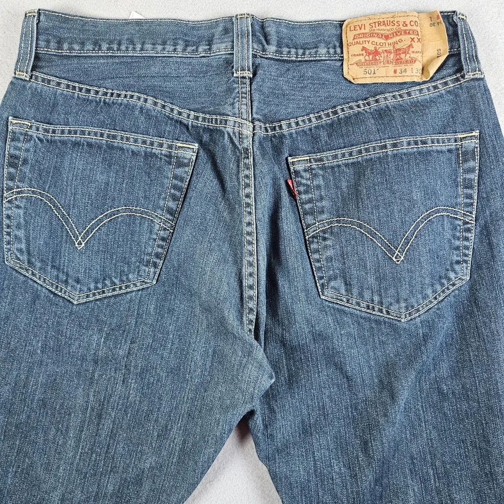 Y2K Levis 501 Jeans Mens 34x30 (32x28) Blue Denim Button Fly Classic Straight